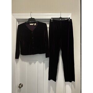 Purple Velour Pants Suit Petite Medium Cardigan Top Elastic Pants Comfy Cozy